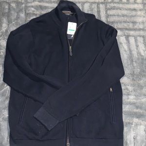 NWT Nautical Long Sleeve Knit Sweeter Navy Zip Up Large 2 Pocket
